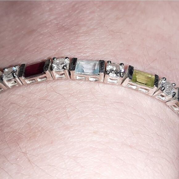 Sterling tennis bracelet with multicolored stones - Picture 1 of 9